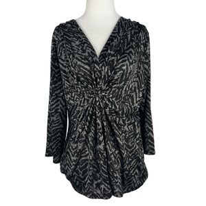 CHAUS WOMEN’S‎ 3/4 SLEEVE V-NECK ZEBRA PRINT BLOUSE WITH GATHERED WAIST
